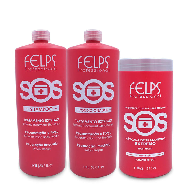 Kit Felps Shampoo Conditioner Mask SOS Extreme Complete Instant Repair Hair Care 3x1L/3x33.8fl.oz