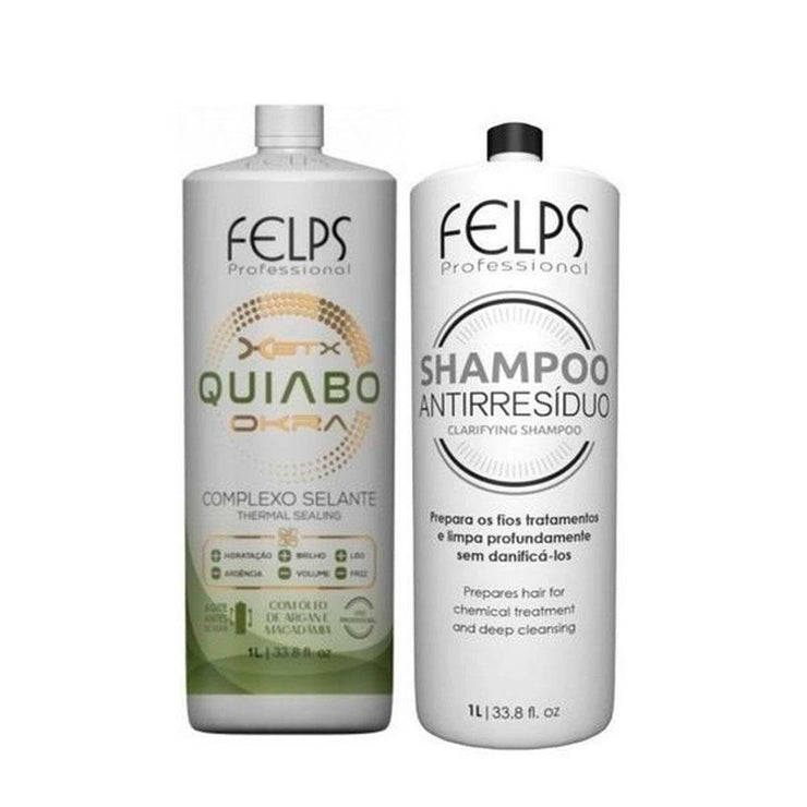 Kit Felps Clarifying Shampoo Progressive Xbtx Okra Antirresíduo Alisamento Quiabo 2x1L/2x33.8fl.oz