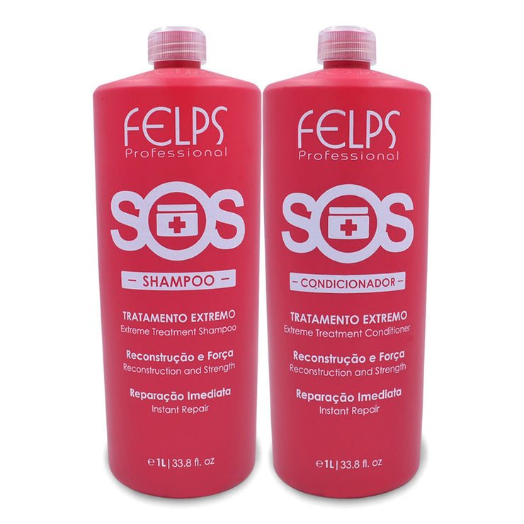 Kit Felps Shampoo Conditioner SOS Extreme Treatment Re-Construction and Strength 2x1L/2x33.8fl.oz