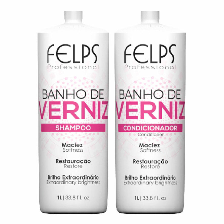 Kit Felps Shampoo Conditioner Varnish Bath Softness and Restoration Banho Verniz 2x1L/2x33.8fl.oz