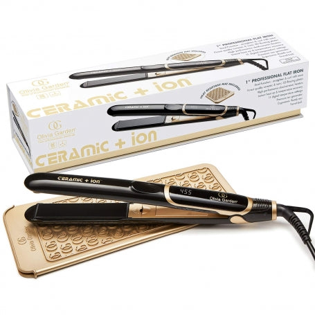 Olivia Garden Ceramic + Ion 1" Professional Flat Iron w/ FREE Paddle Brush, Combs & Clips